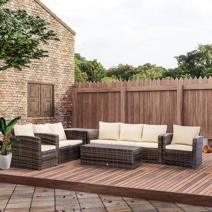 Outsunny Conjunto De Muebles Jardín De Ratán 6 Piezas Con Almacenaje Y Cojines_1