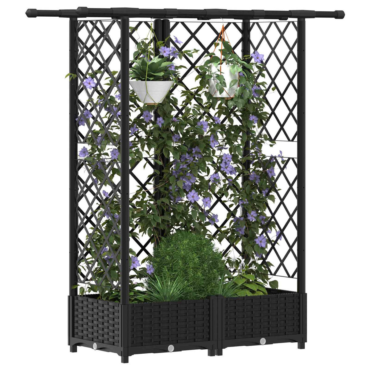 Cama Elevada Con Trellis Y Techo Negro 124 X 40 X 121 Cm Pp_2