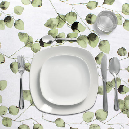 Mantel Hule Redondo Hojas Verdes Impermeable Antimanchas Pvc Ø140 Cm. Uso Interior Y Exterior