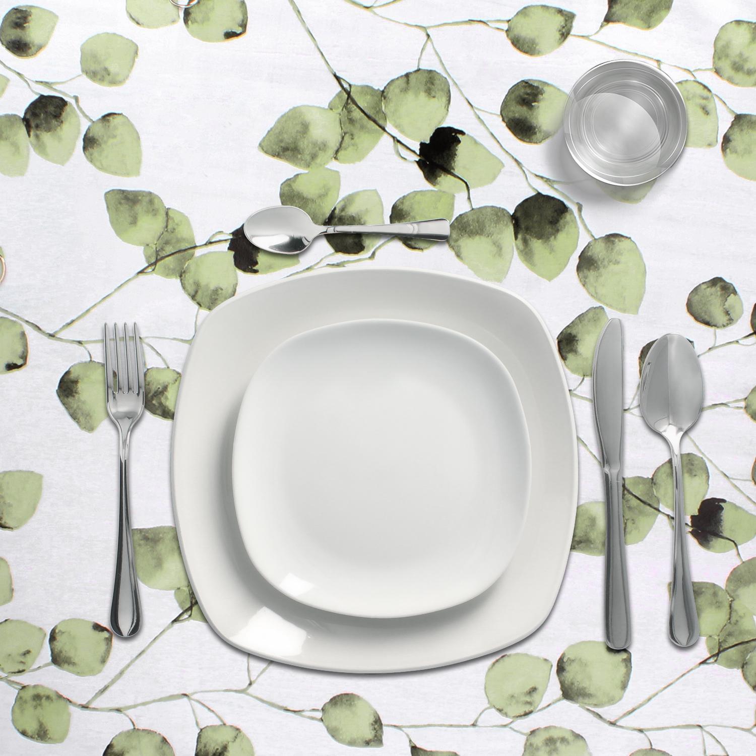 Mantel Hule Rectangular Hojas Verdes Impermeable Antimanchas Pvc 140x250 Cm.  Recortable Uso Interior Y Exterior