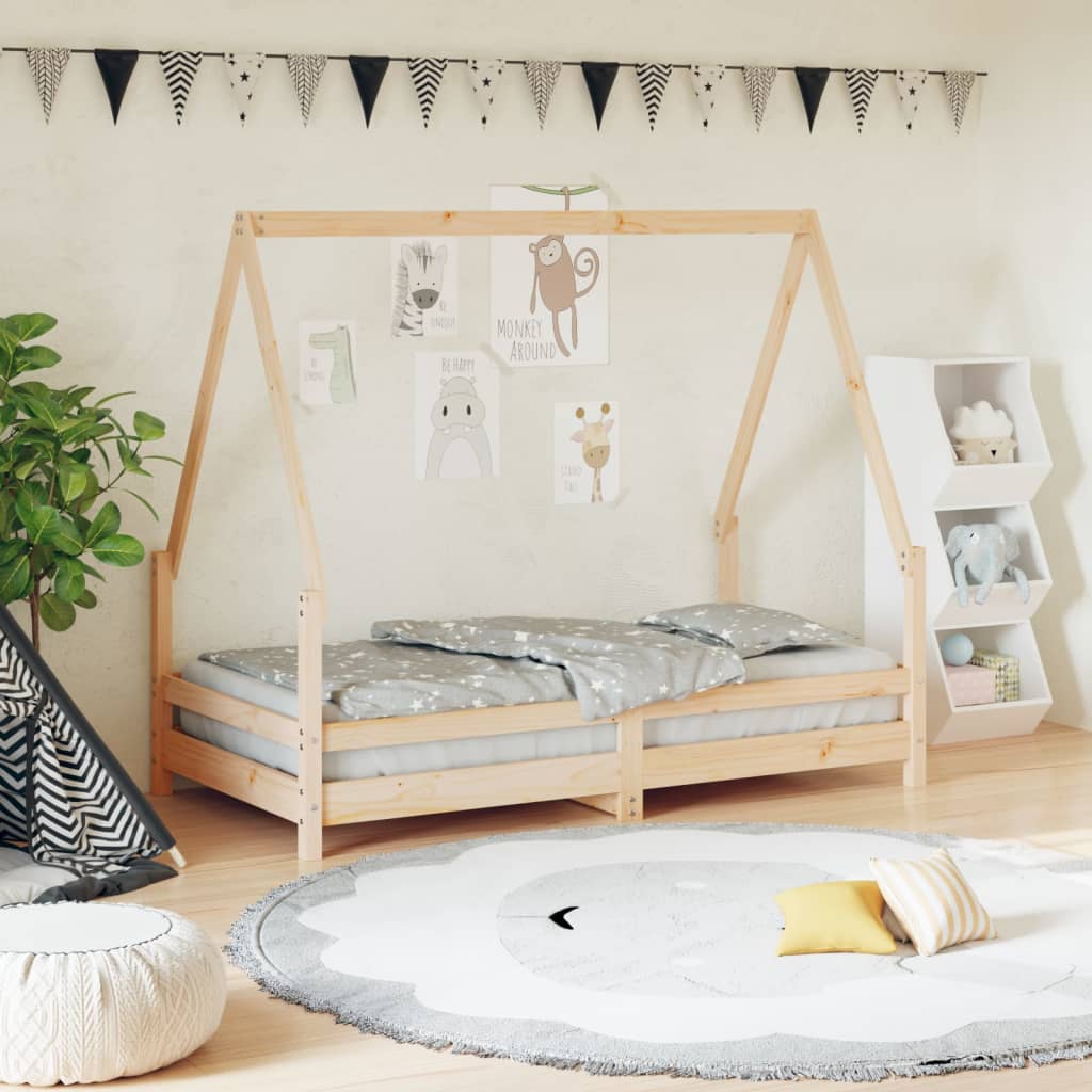 Estructura De Cama Para Niños Madera Maciza De Pino 80x160 Cm / Vetonek_1