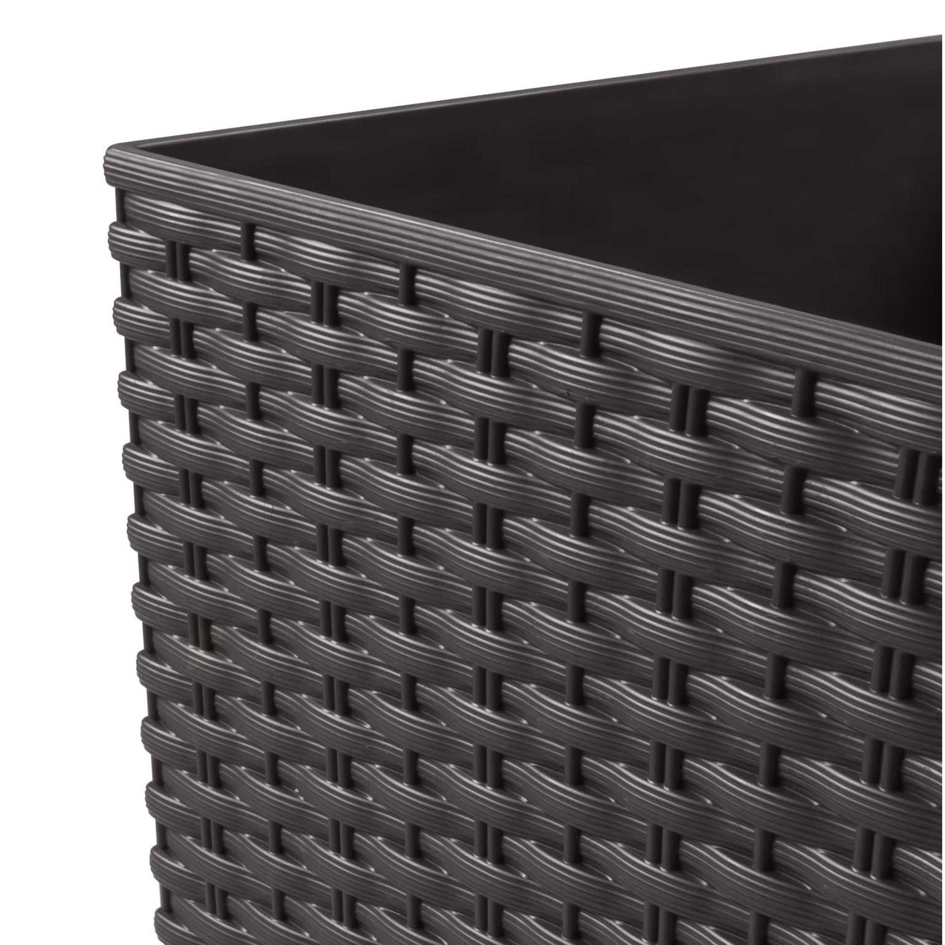 Pack 3 Macetas Altas Prosperplast (11,4/19/35 Litros) Rato Square De Plastico En Color Ocre Oscuro Con Deposito.