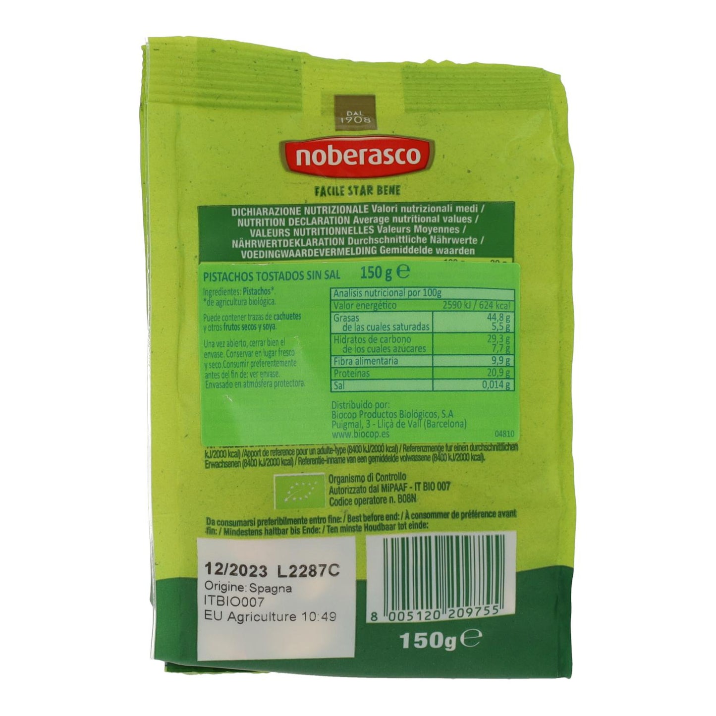 Pistácio torrado sem sal Noberasco 150 g