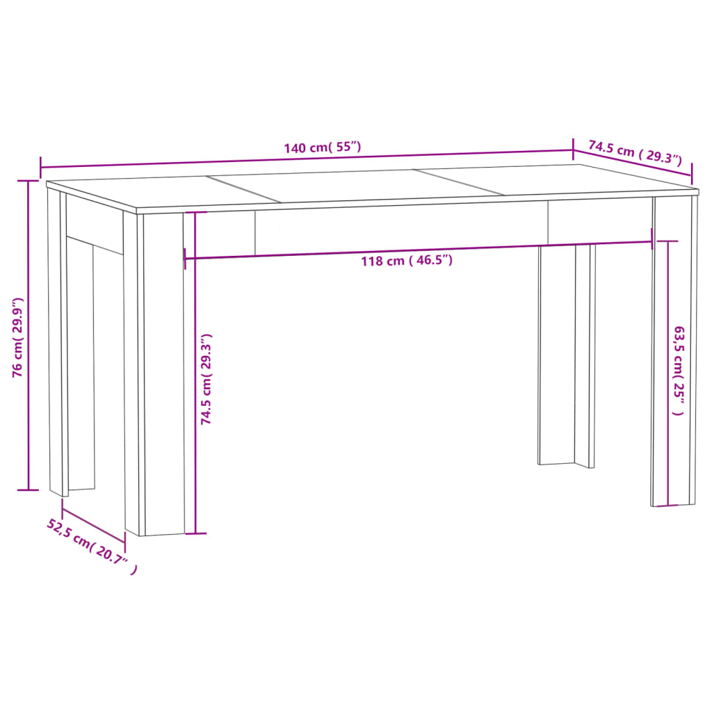 Mesa De Comedor De Madera Contrachapada Gris 140x74,5x76 Cm_3