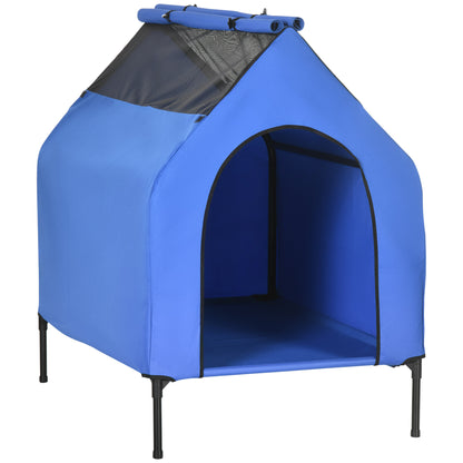Pawhut Caseta Para Perros 130x85x121 Cm Con Cubierta Desmontable Y Ventanas Azul_0