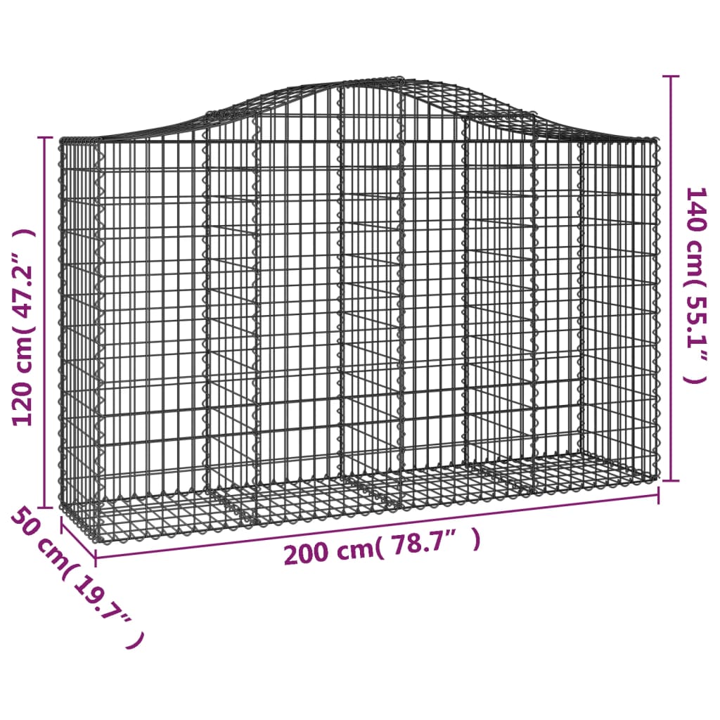 Cestas De Gaviones 2 Uds Forma De Arco Hierro 200x50x120/140 Cm_5