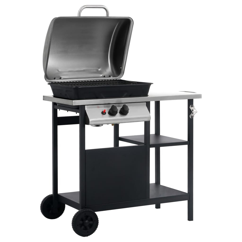 Vidaxl Barbacoa Portátil De Gas Con Mesita 3 Estantes Negro Y Plateado_3