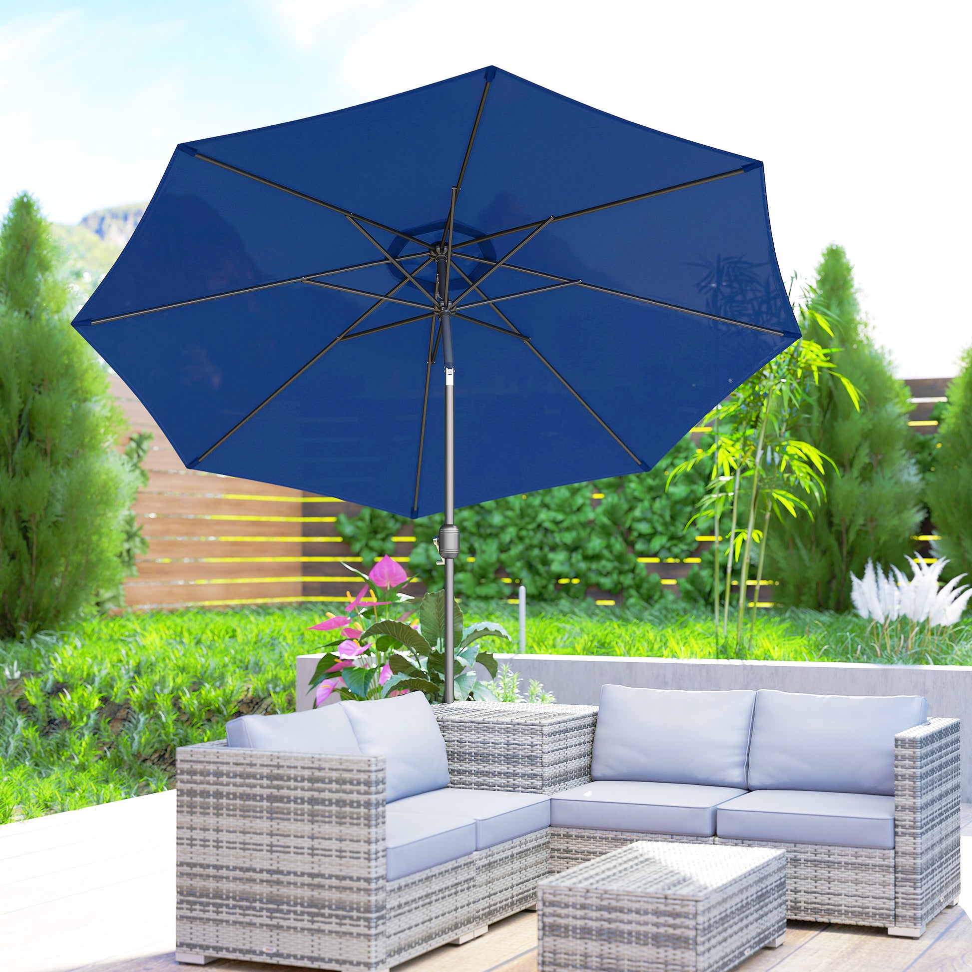 Outsunny Sombrilla De Jardín Ø295x250 Cm Con Manivela E Inclinación Azul_4