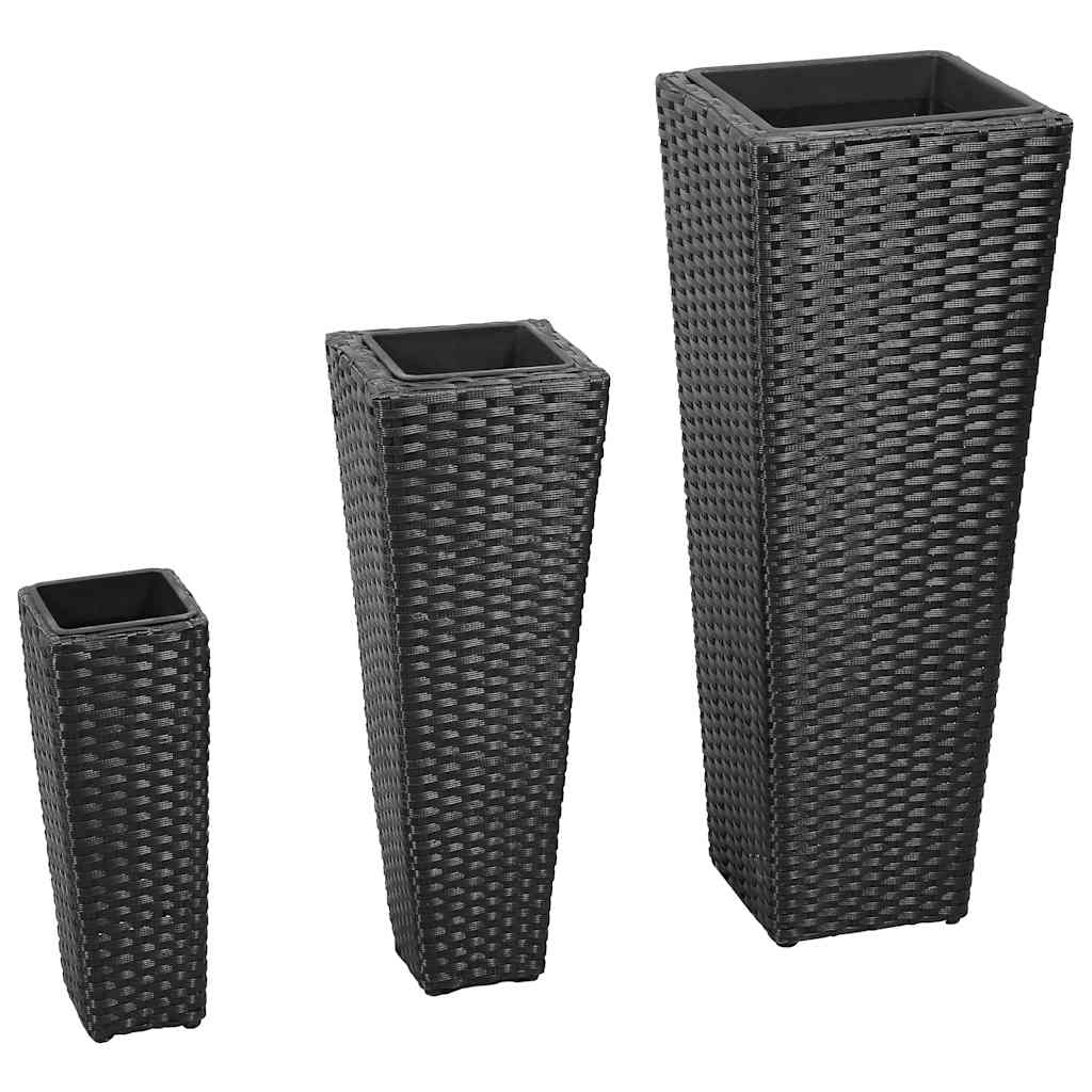 Conjunto De Arriates De Ratán Sintético Negro 3 Piezas_1