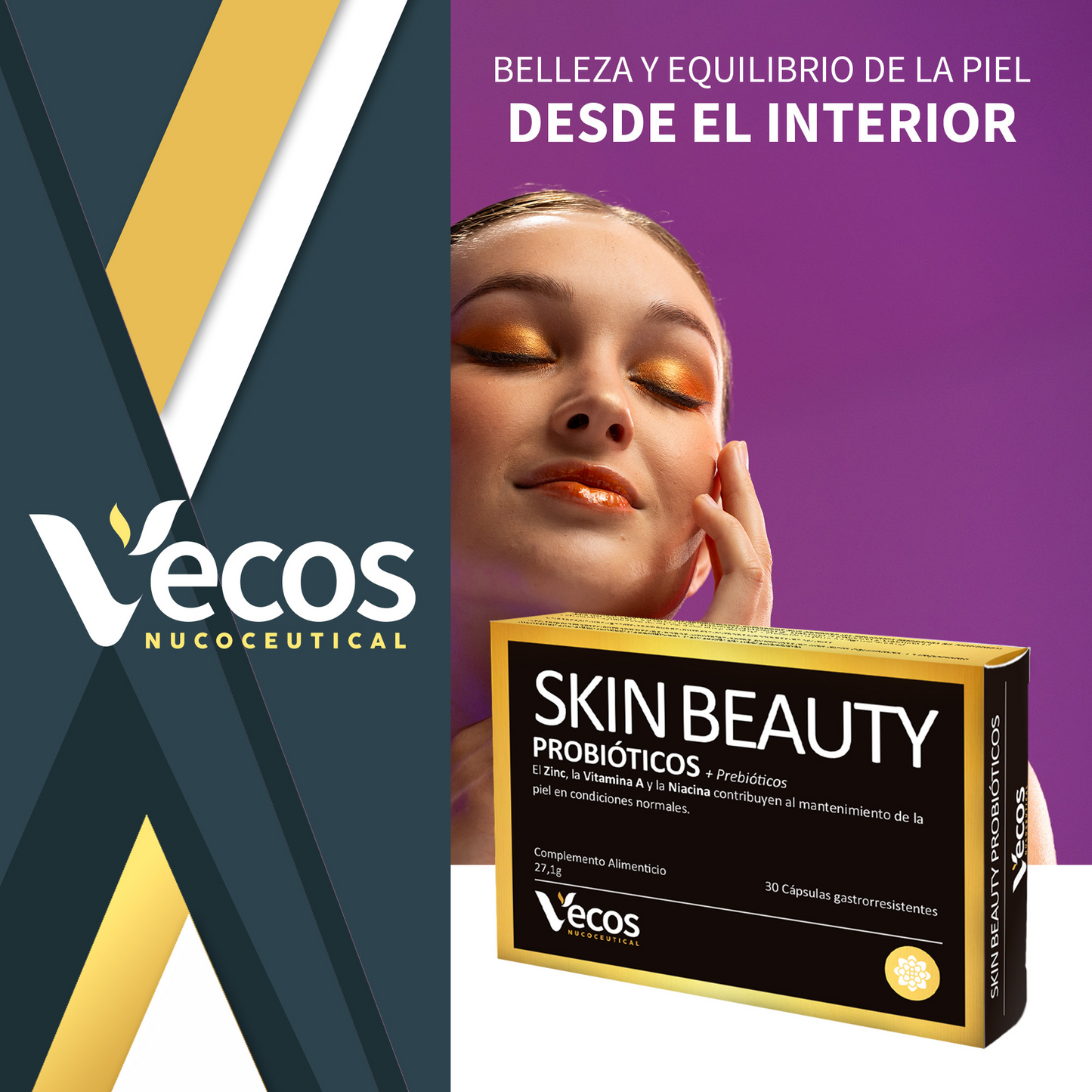 Skin Beauty Probióticos Vecos 30 Cápsulas | Para Tu Piel Y Microbiota | 9 Billones Ufc + Zinc Y Vitamina C_1
