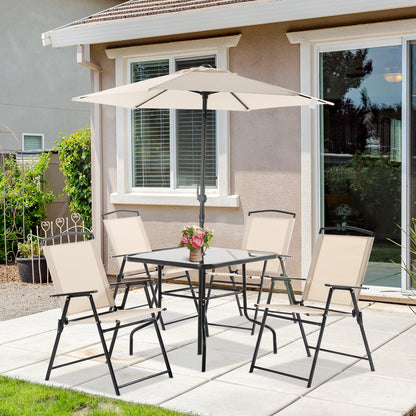 Outsunny Conjunto Muebles Jardín Con 4 Sillas Plegables Mesa Y Sombrilla Beige_1
