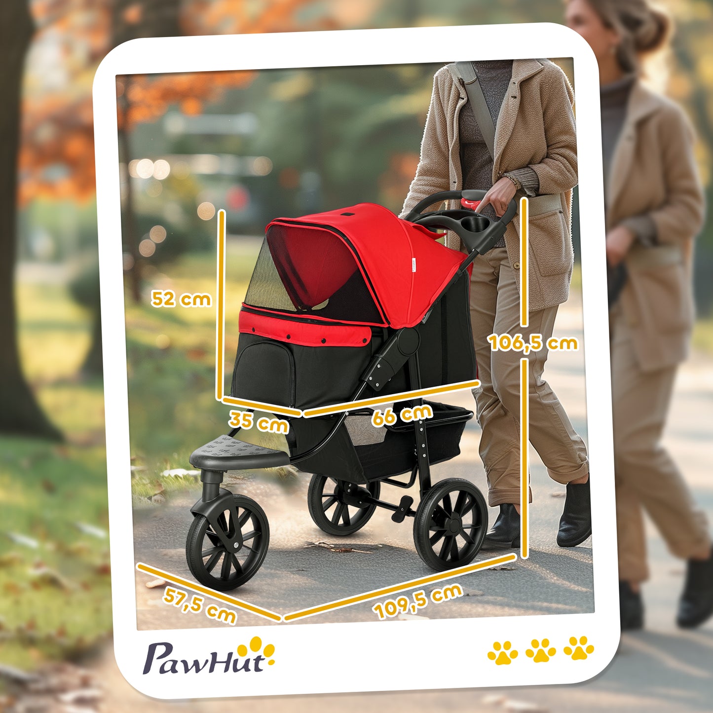 Pawhut Carrito Para Perros Plegable Con 3 Ruedas 109,5x57,5x106,5 Cm Rojo_2