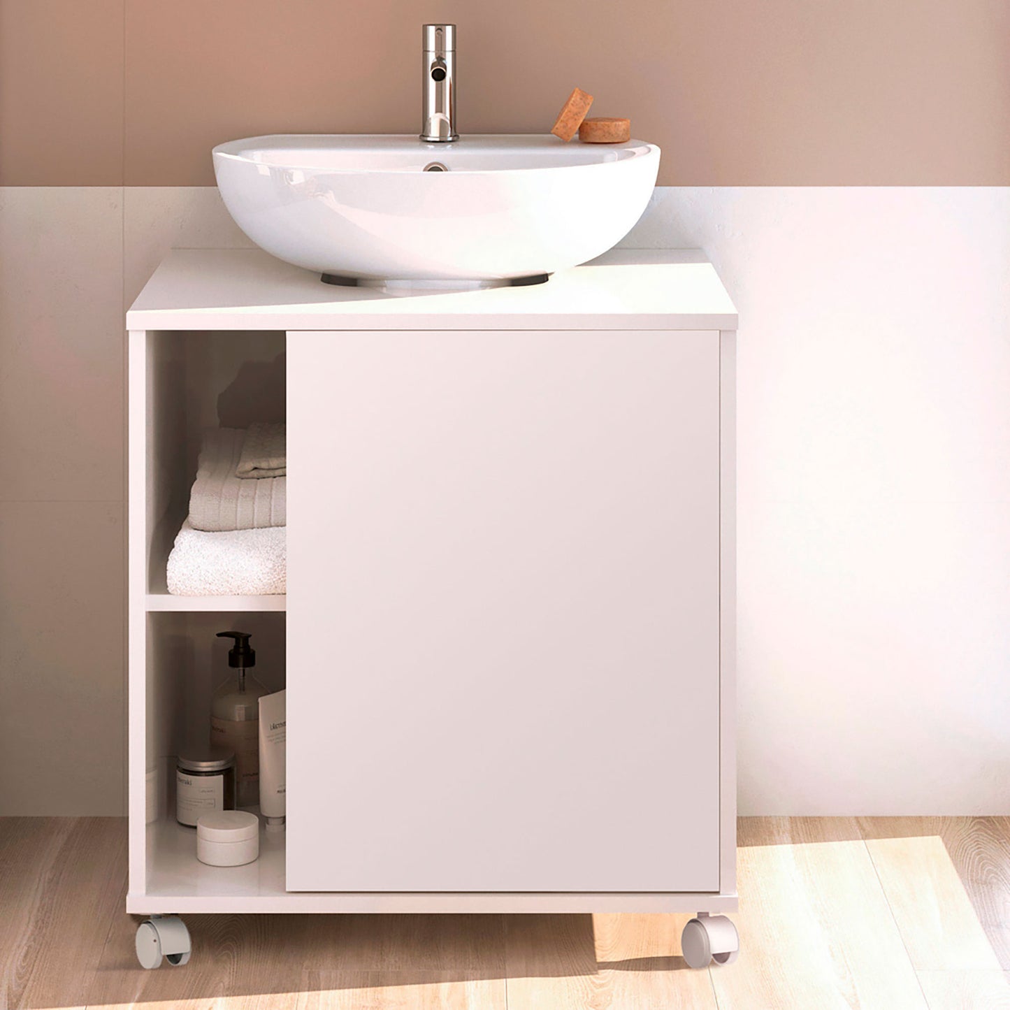 Mueble Baño Bajo Lavabo Pie Armario Auxiliar Para Lavabos Con /sin Pedestal 64x59x45 Almacenaje, Briebe, Esencia, Blanco_1