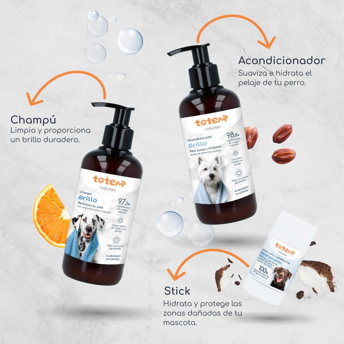 Totem Naturals Dog Hydration Pack: Stick Nose and Pads + Champô 250 ml + Condicionador 250 ml