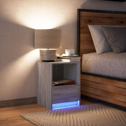 Mesita De Noche Con Luces Led Madera De Ingeniería Gris Sonoma_3