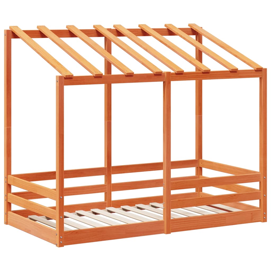 Cama Infantil Con Techo Madera Maciza Pino Marrón 80x160 Cm_2