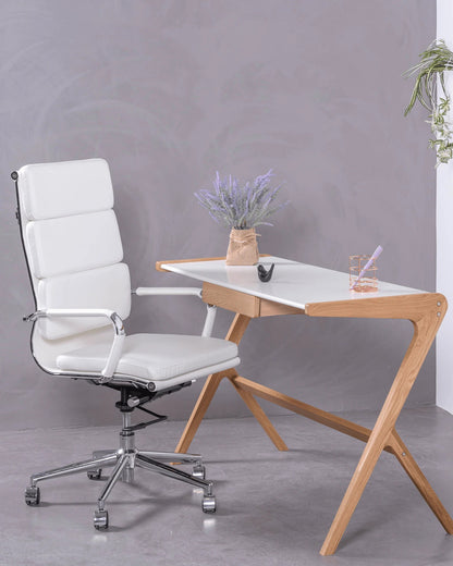 Silla De Oficina Con Ruedas Y Respaldo Alto Acolchado En Polipiel - Alu S_1