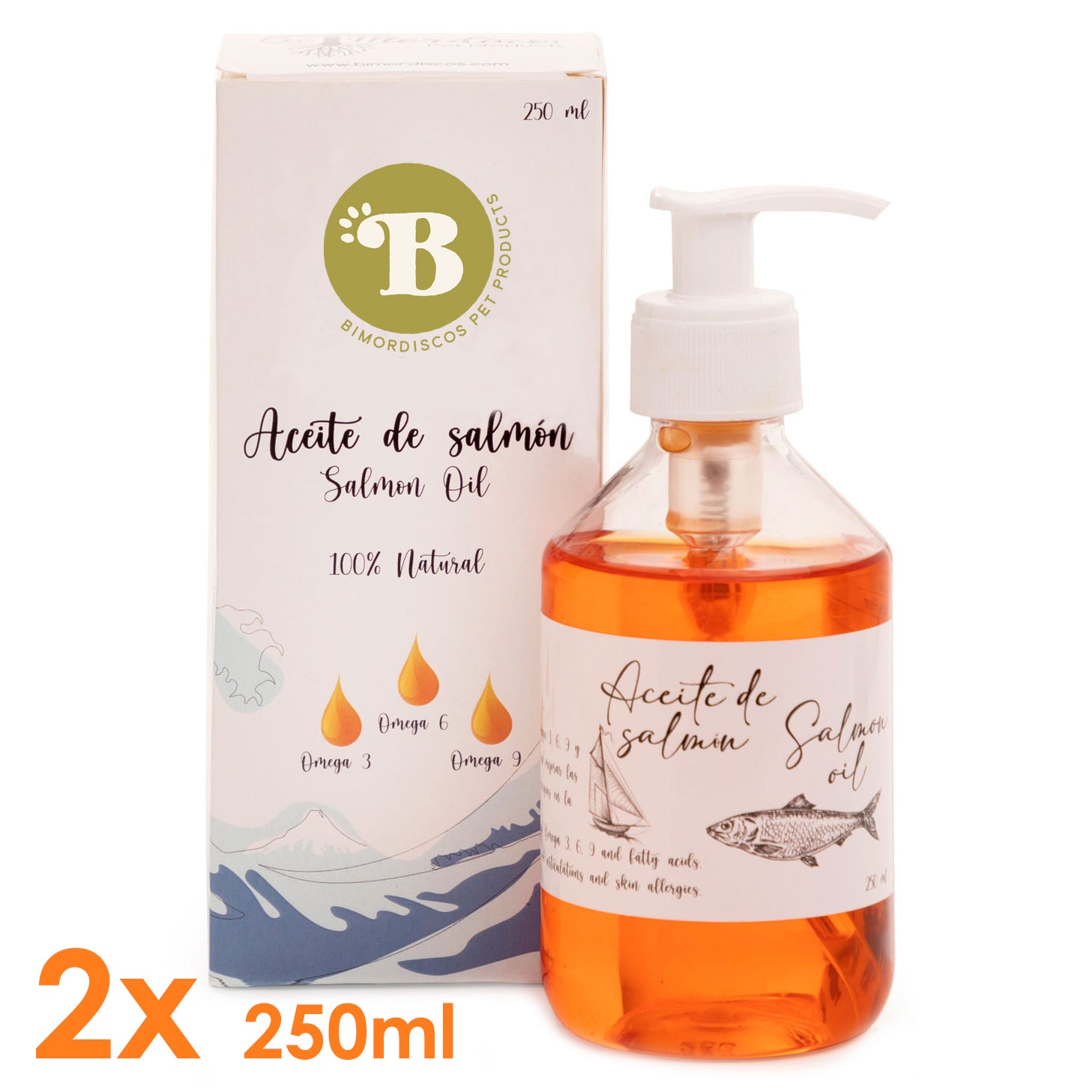Bimordiscos Pack 2 X 250 Ml - Aceite De Salmón Para Perros Y Gatos