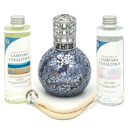 Pack Lámpara Catalítica Mosaico Azul Océano + Fragancia Mediterranean Light 500ml + Limpiador 200ml + Mecha De Repuesto_0