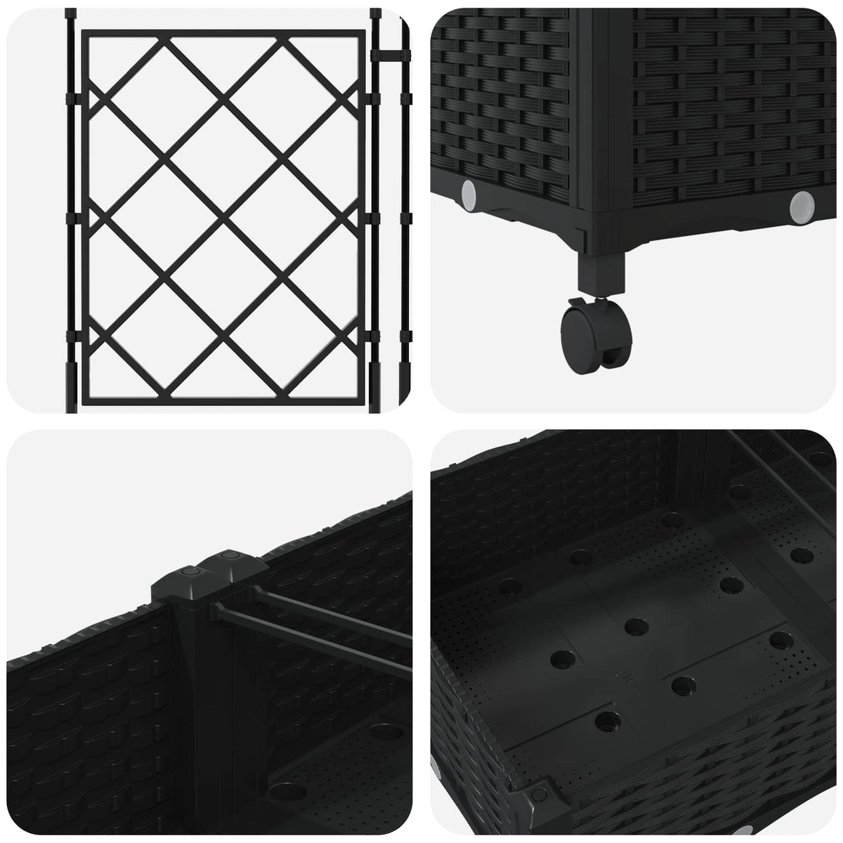 Jardinera Con Enrejado Y Ruedas 3 Uds. Negro Pp_4