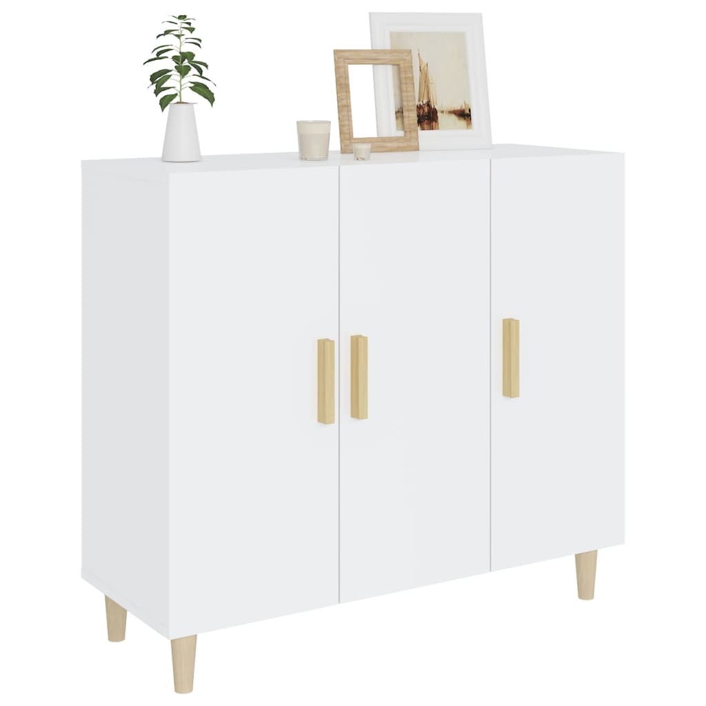 Aparador De Madera De Ingeniería Blanco Brillo 90x34x80 Cm / Vetonek_2