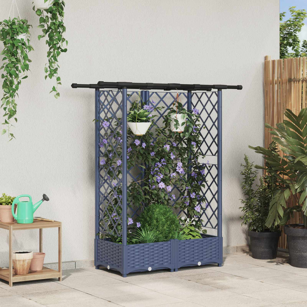 Cama Elevada Con Trellis Y Techo Gris 124 X 40 X 121 Cm Pp_1
