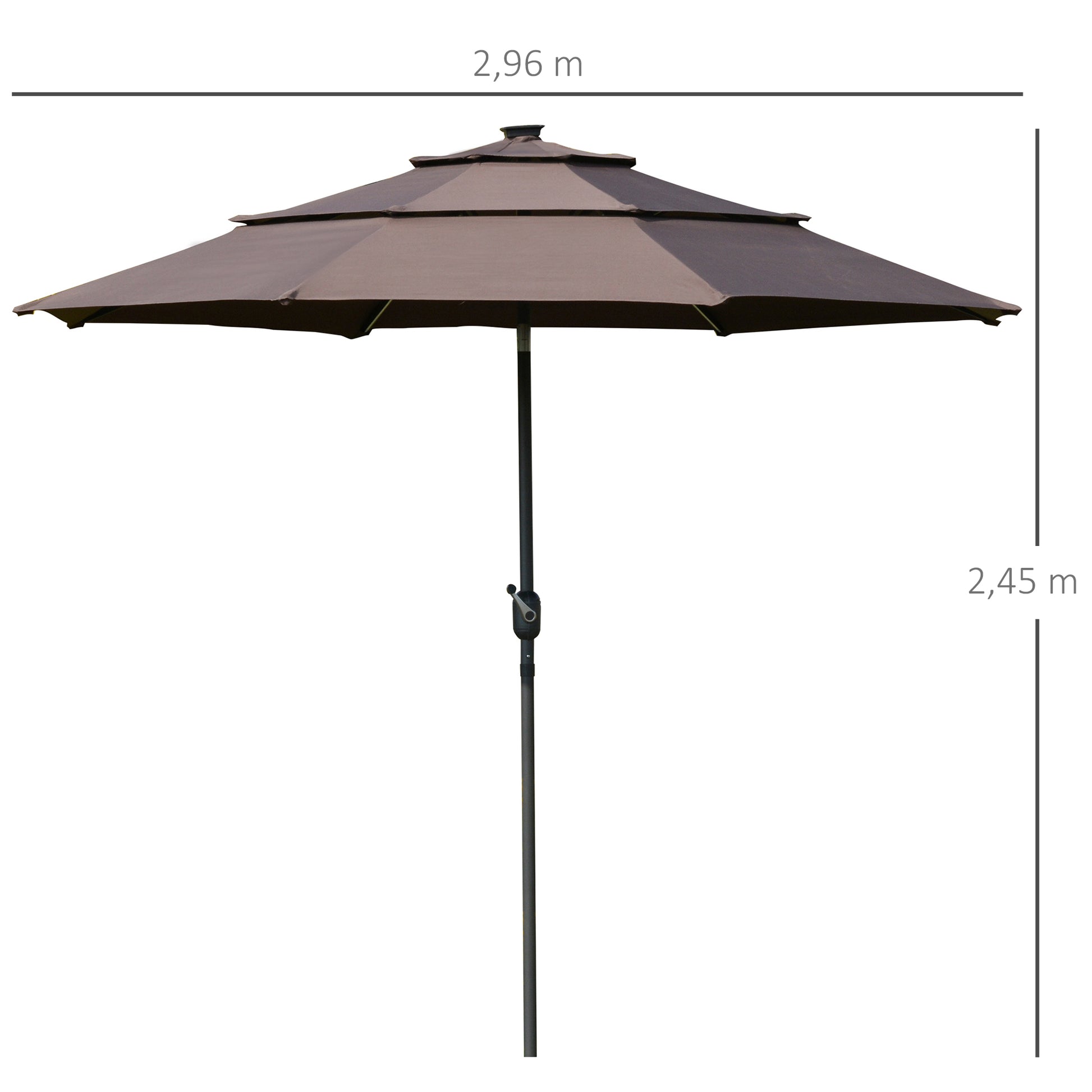 Outsunny Sombrilla De Jardín Ø300x250cm Con Luces Led Y Panel Solar Manivela_2