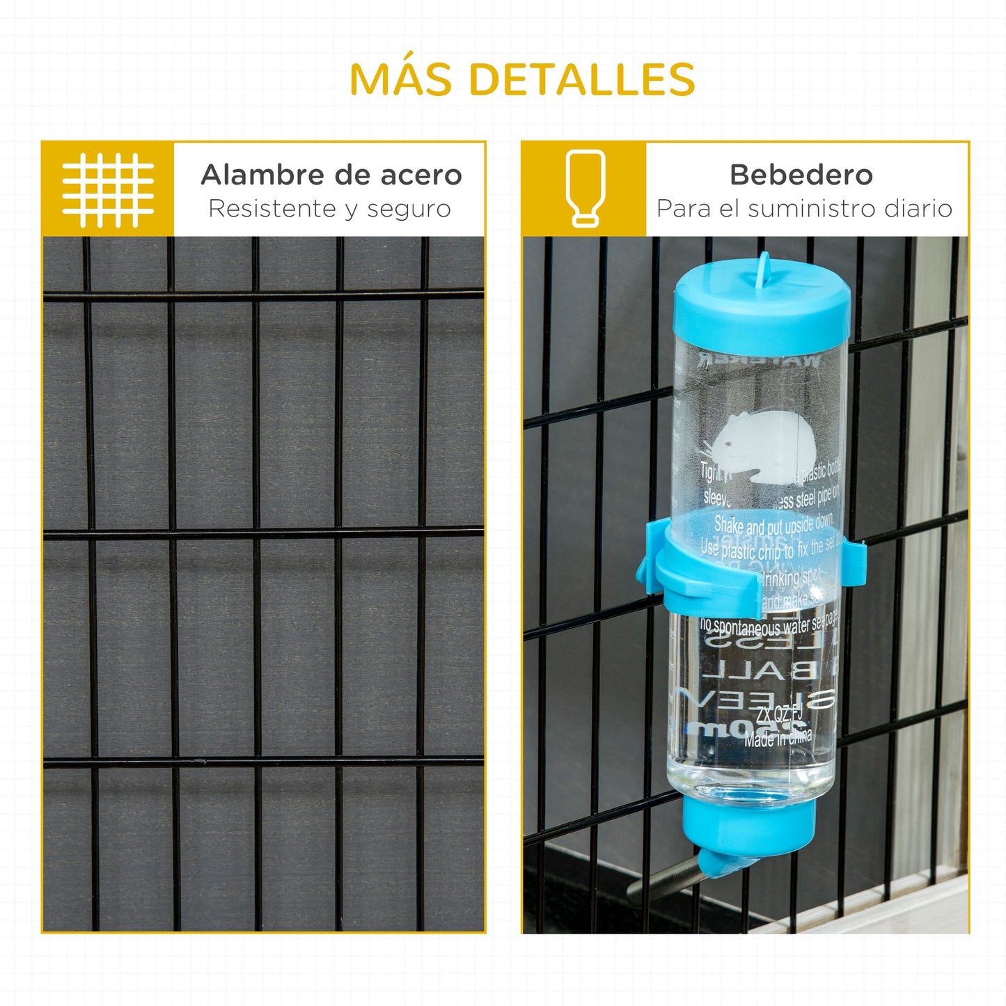 Pawhut Conejera De Madera Con Ruedas 90x53x55 Cm Con Bandeja Extraíble Y Botella_3