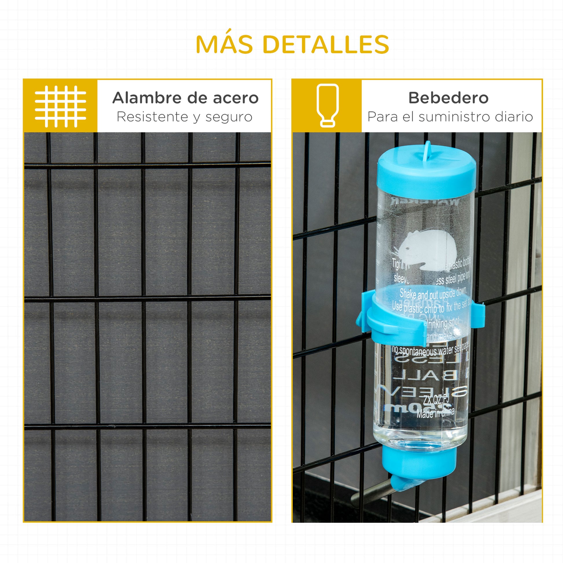Pawhut Conejera De Madera Con Ruedas 90x53x55 Cm Con Bandeja Extraíble Y Botella_3