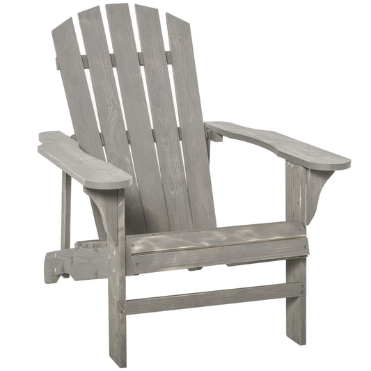 Silla Adirondack Outsunny Madera De Abeto Gris Claro 78x89x88 Cm_0
