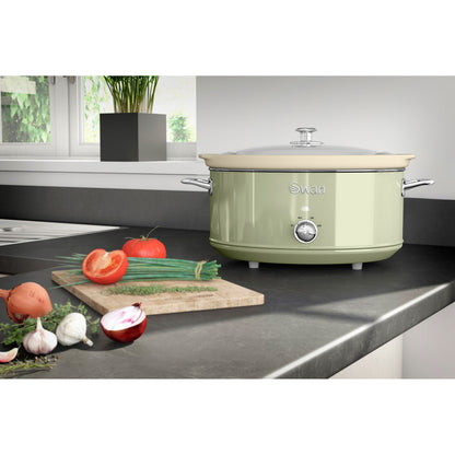 Swan Retro Olla Cocción Lenta, 6,5l, Recipiente Extraíble Antiadherente Cerámica Libre Pfoa, Vintage, Sf17031gneu, Verde_2