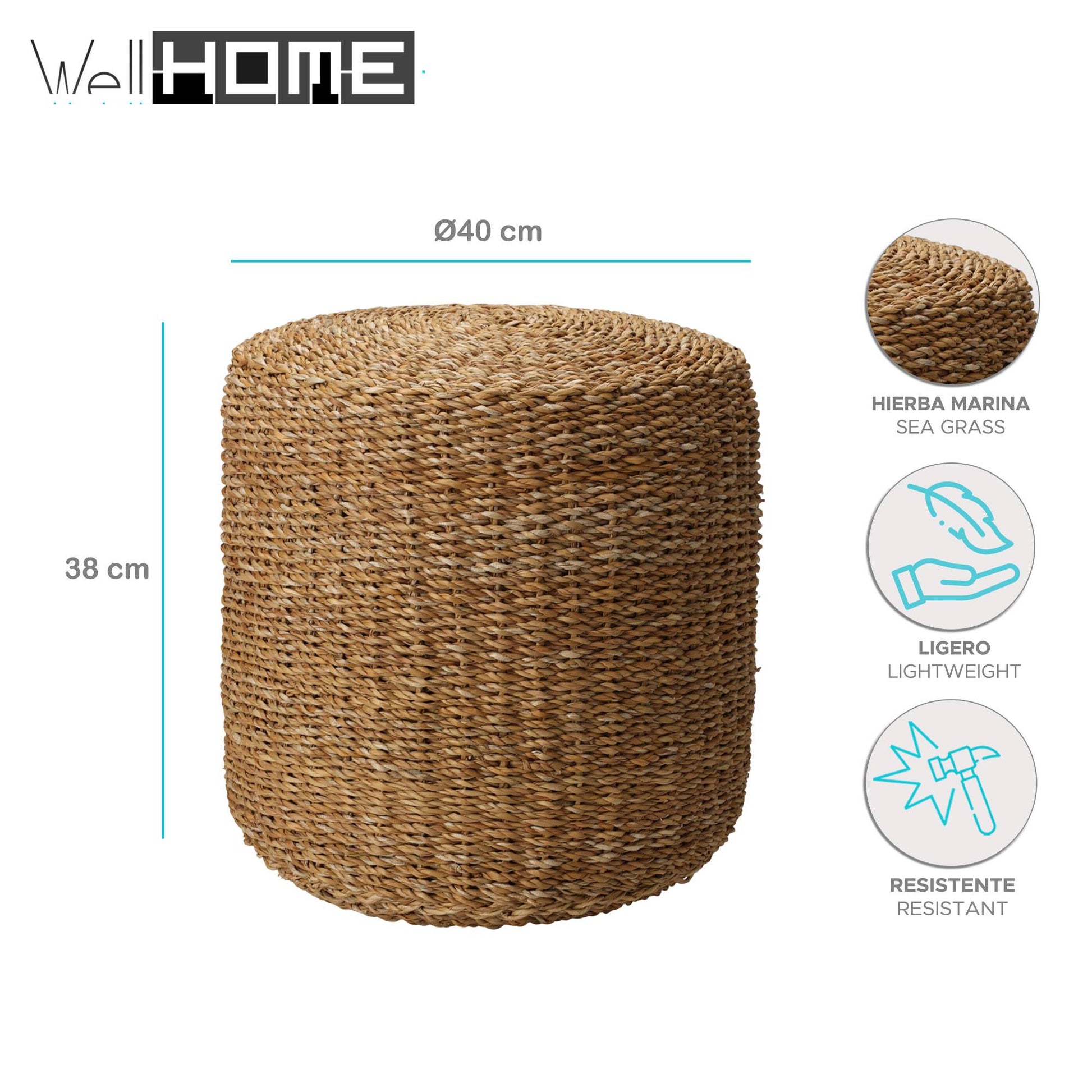 Pouf Redondo Natural 40x40x38cm - Well Home_1