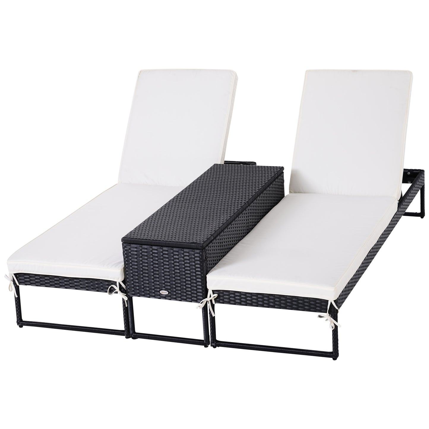 Outsunny Conjunto De 2 Tumbonas De Terraza Con Mesa Ratán 195x60x86 Cm Negro_0