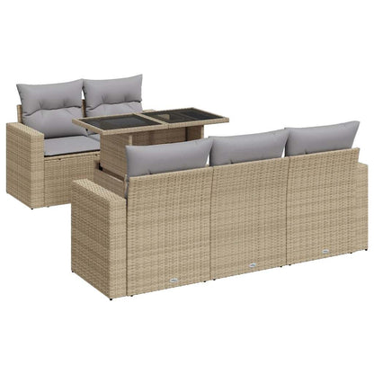 Juego De Sofás Jardín Con Cojines 6 Pzas Ratán Sintético Beige / Vetonek_5