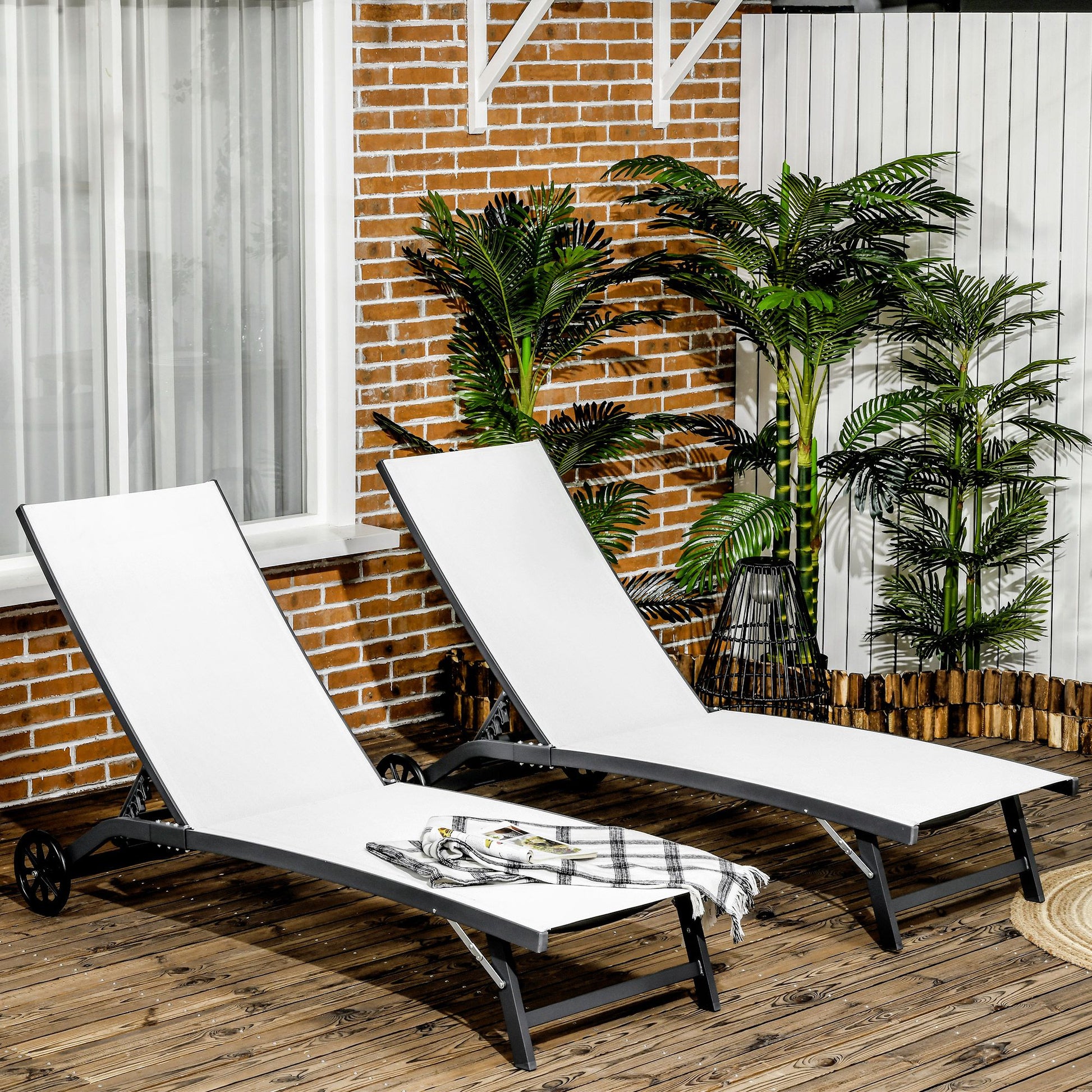 Outsunny Juego De 2 Tumbonas Reclinables De Jardín 165x66x102 Cm Blanco Mate_1