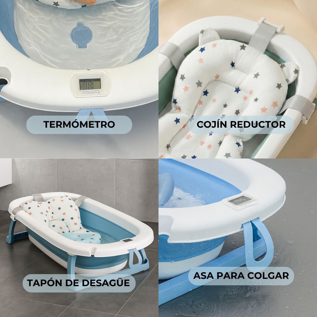 Bathby Bañera Plegable Azul Para Bebés, Cojín Reductor, Termómetro, Patas Antideslizantes (azul Pastel)_2