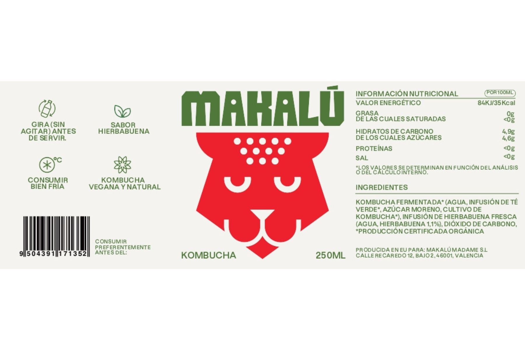 Kombucha vegana Makalú Pack 12 unidades de Vidrio 250ml Sabor Hierbabuena_4