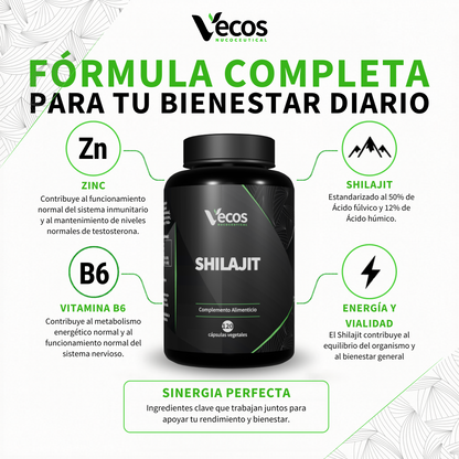 Shilajit 1400 Mg Vecos 120 Cápsulas | Energía, Vitalidad Y Testosterona | Con Zinc Y Vitamina B6_2