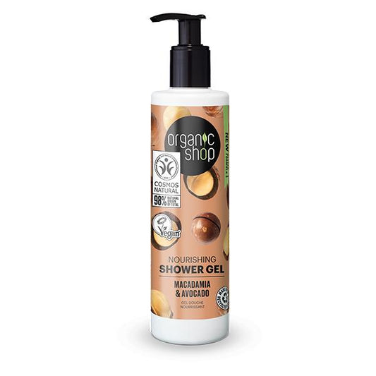 Gel de banho nutritivo de macadâmia e abacate da Organic Shop 280 ml