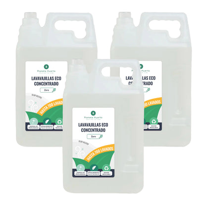 Pack de 3 máquinas de lavar louça manuais hipoalergénicas, sem fragrância, Eco Planeta Huerto, 5L