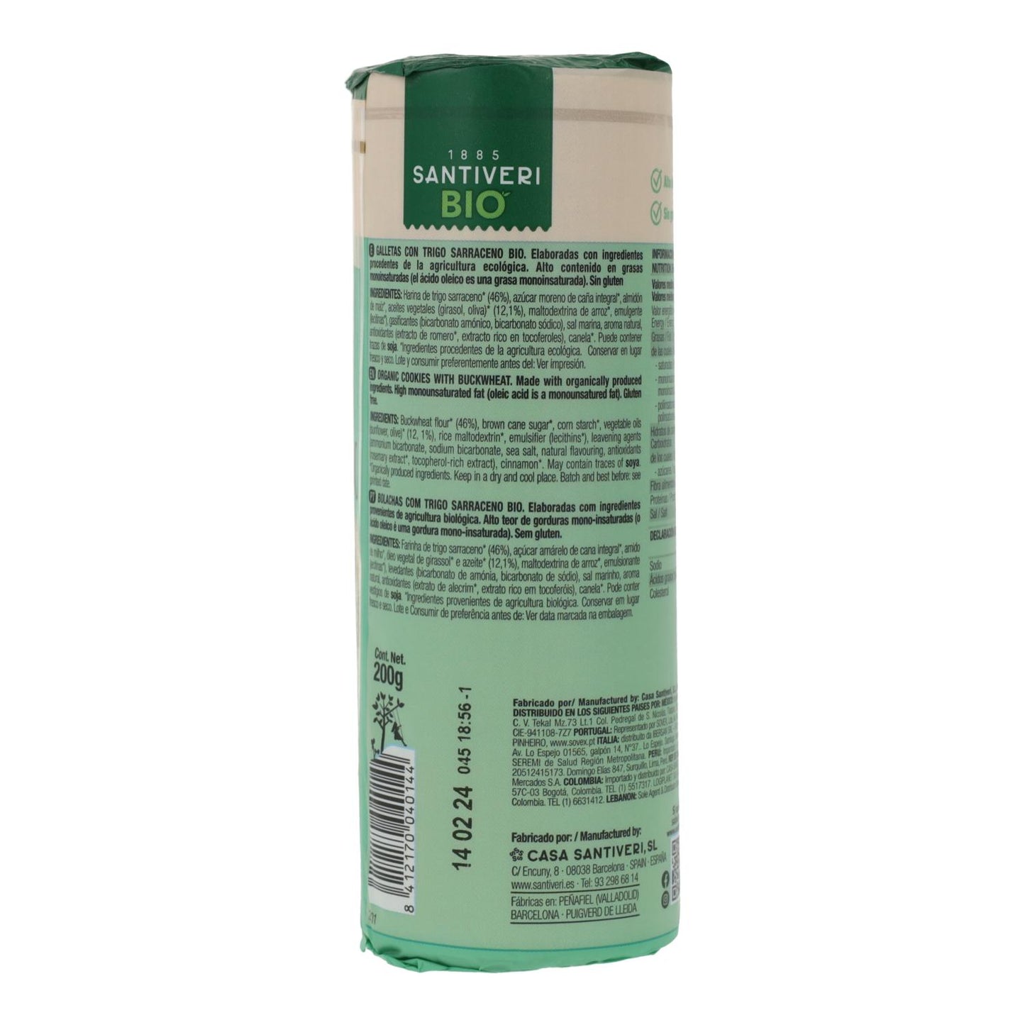 Bolachas integrais biológicas de trigo sarraceno Santiveri 200g