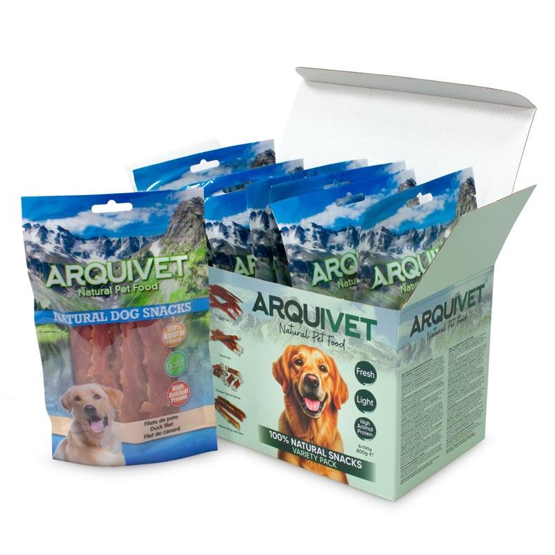 Variado pacote de snacks naturais para cães Arquivet 8x100 g