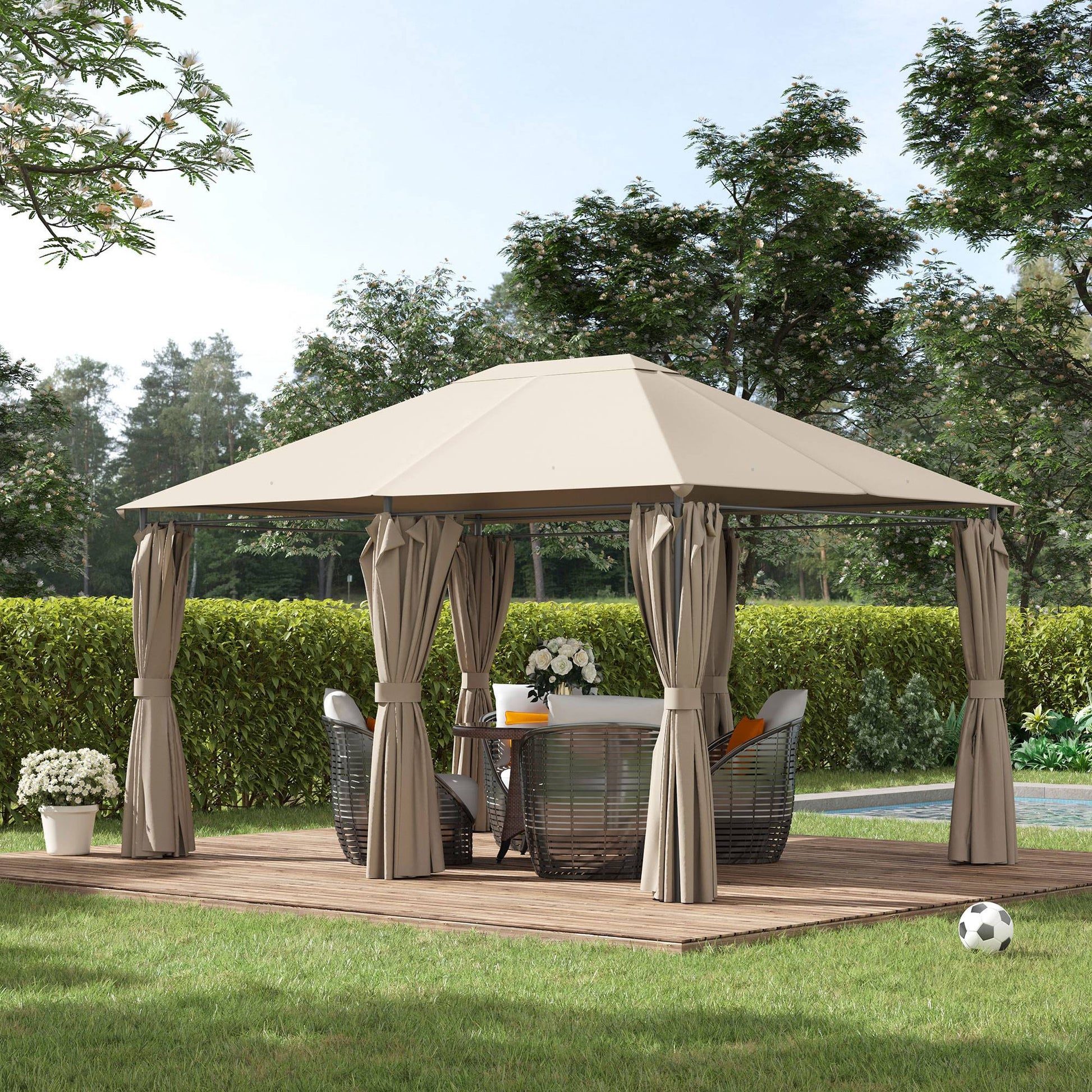 Outsunny Cenador De Jardín 4x3 M Con 6 Paredes Laterales Para Fiestas Caqui_1