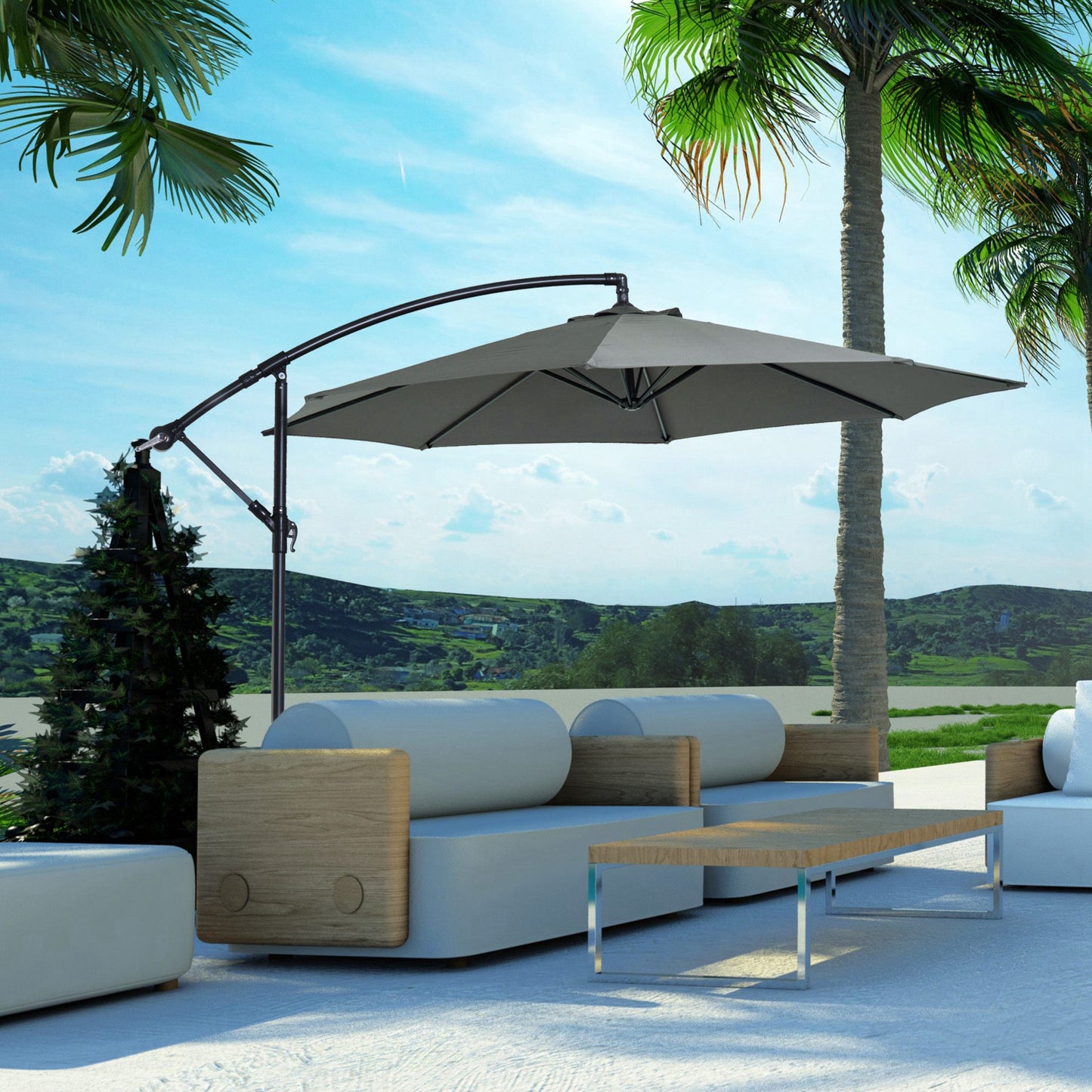 Outsunny Parasol Excéntrico Ø300 Cm Inclinable Con Manivela Para Jardín Gris_1