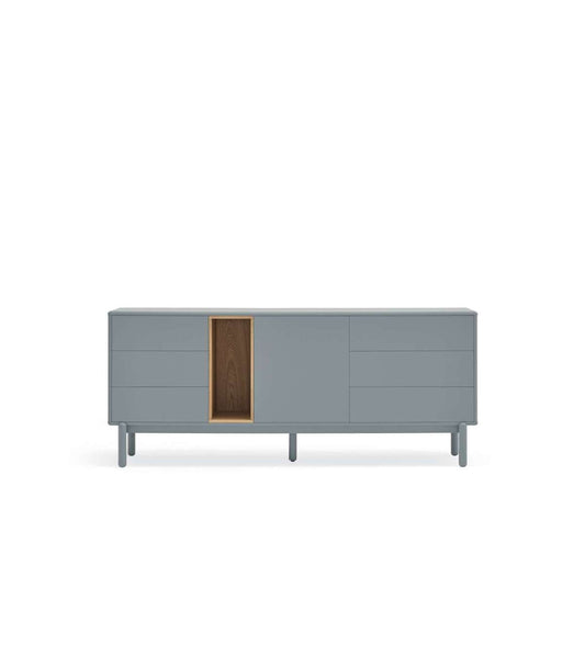 Mueble Aparador Para Comedor Modelo Corvo 1 Puerta 6 Cajones Acabado Gris Perla, 40cm(anch_0