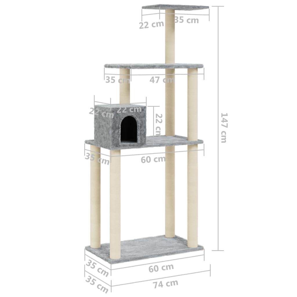 Vidaxl Rascador Para Gatos Con Postes De Sisal Gris Claro 147 Cm_2