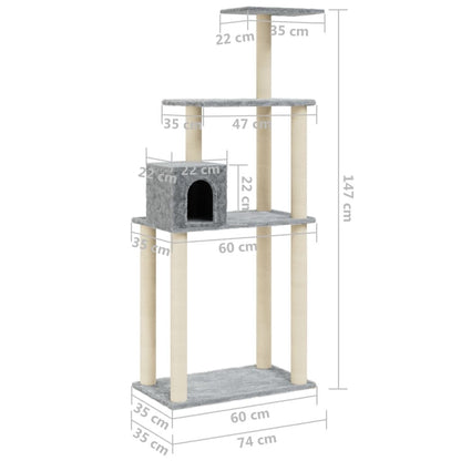 Vidaxl Rascador Para Gatos Con Postes De Sisal Gris Claro 147 Cm_2
