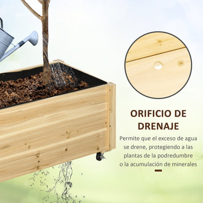 Outsunny Jardinera De Madera Con Ruedas Agujeros De Drenaje 89x48x47 Cm Natural_5