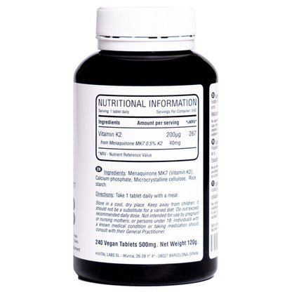 Vitamina K2 MK7 200 mcg 240 comprimidos vegan Hivital