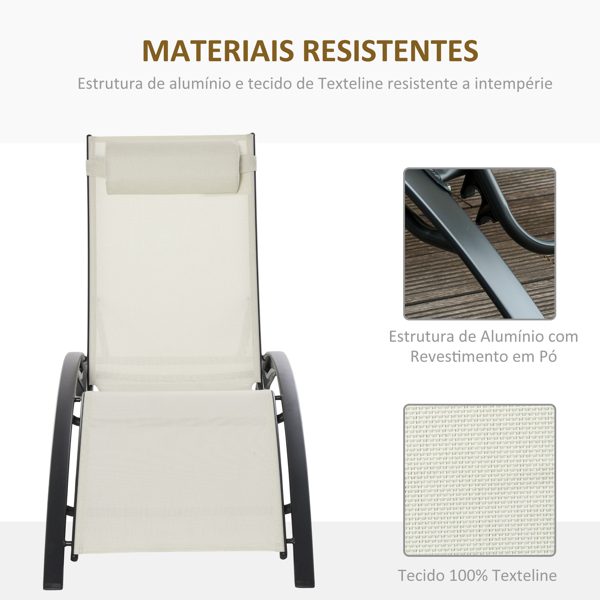 Outsunny Juego De 2 Tumbonas De Jardín Con Marco De Aluminio 171x64x82 Cm Beige_5